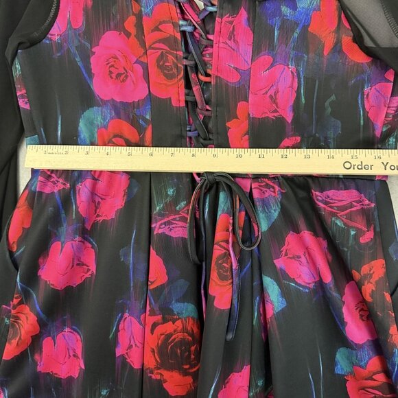 Torrid Dress Women's 2X Mini Scuba Illusion Neck Pockets Rose Print Corset Back - Picture 13 of 15